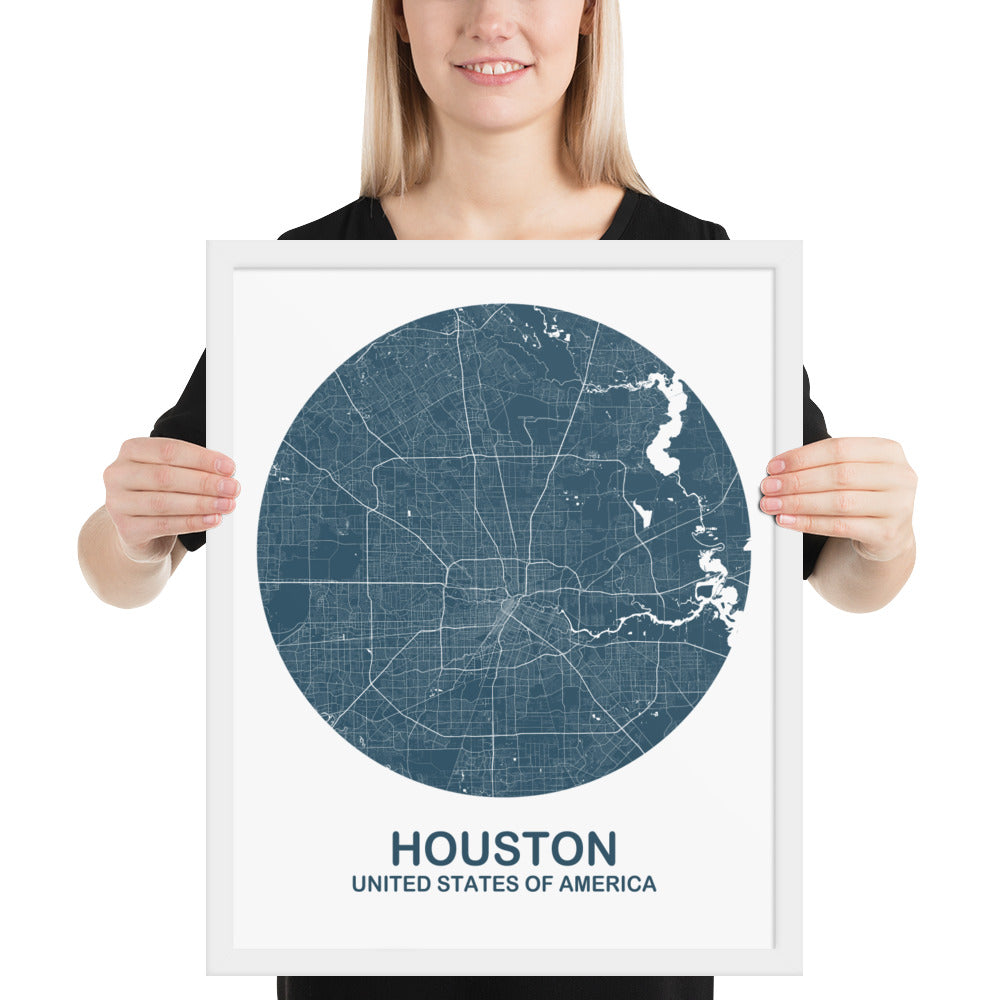 Houston Circular Blue Framed Map