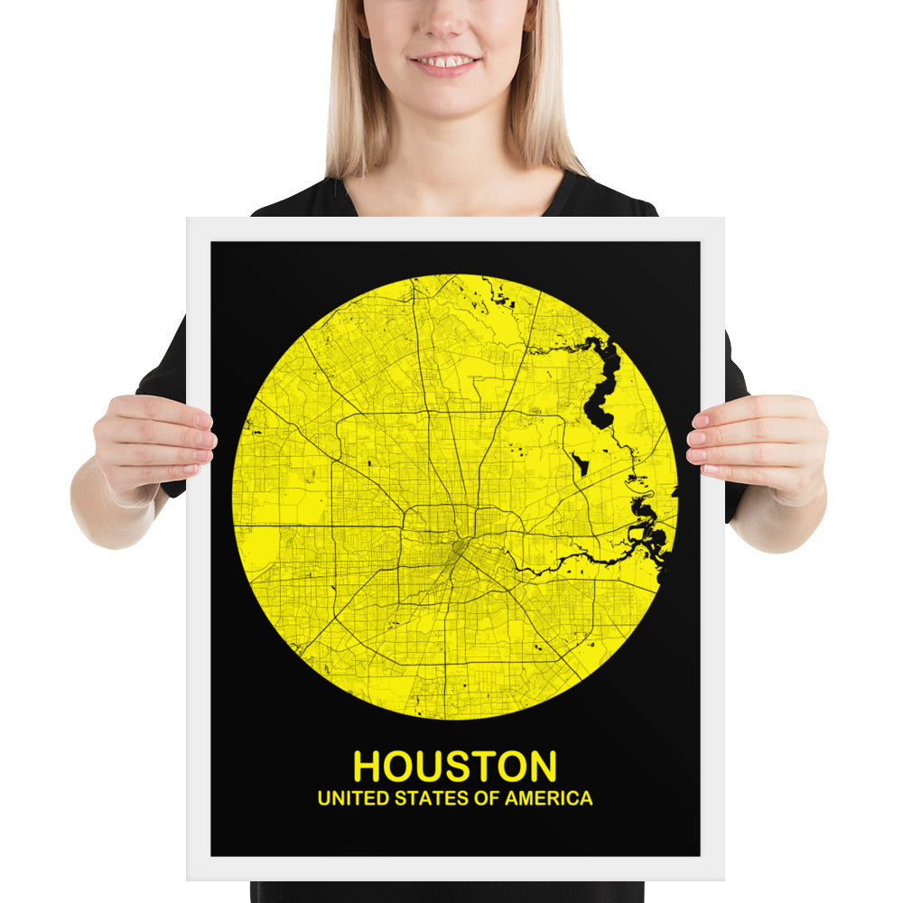 Houston Circular Yellow Framed Map