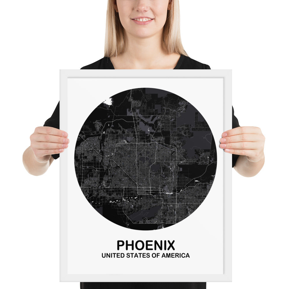 Phoenix Circular Black Framed Map