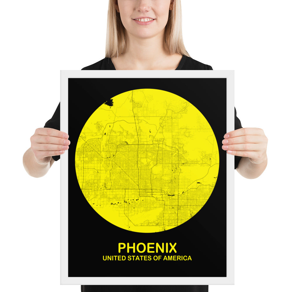 Phoenix Circular Yellow Framed Map