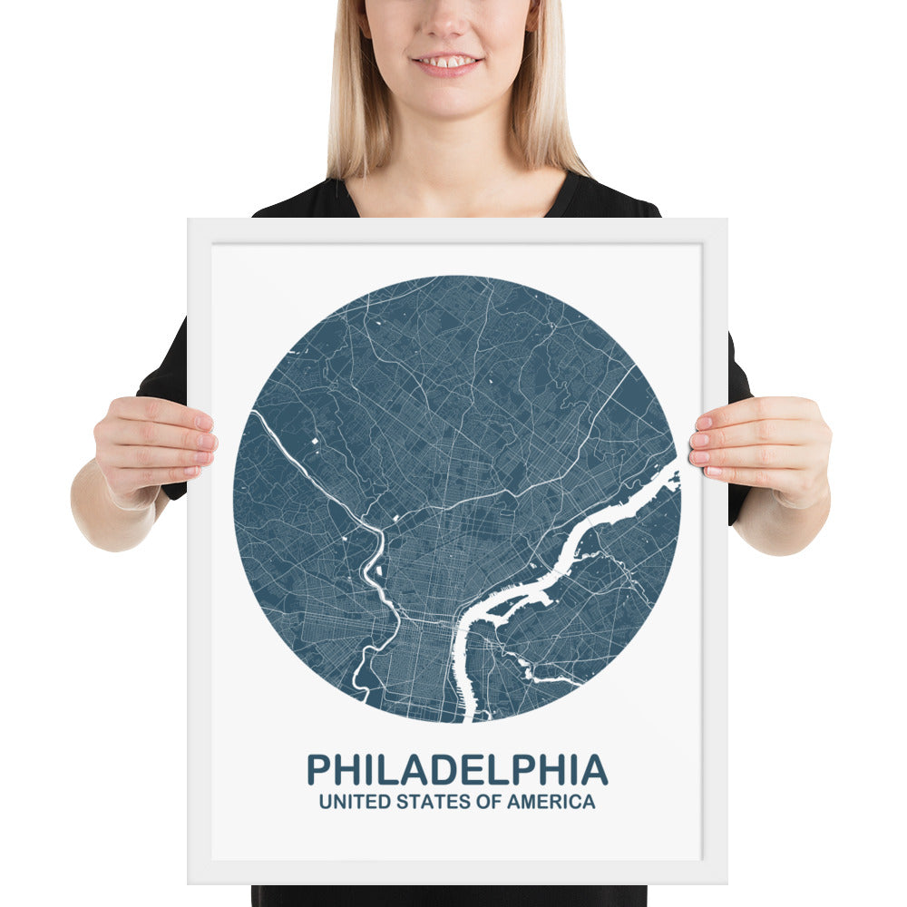 Philadelphia Circular Blue Framed Map