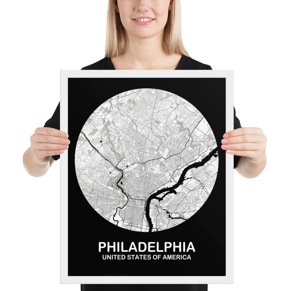 Philadelphia Circular White Framed Map