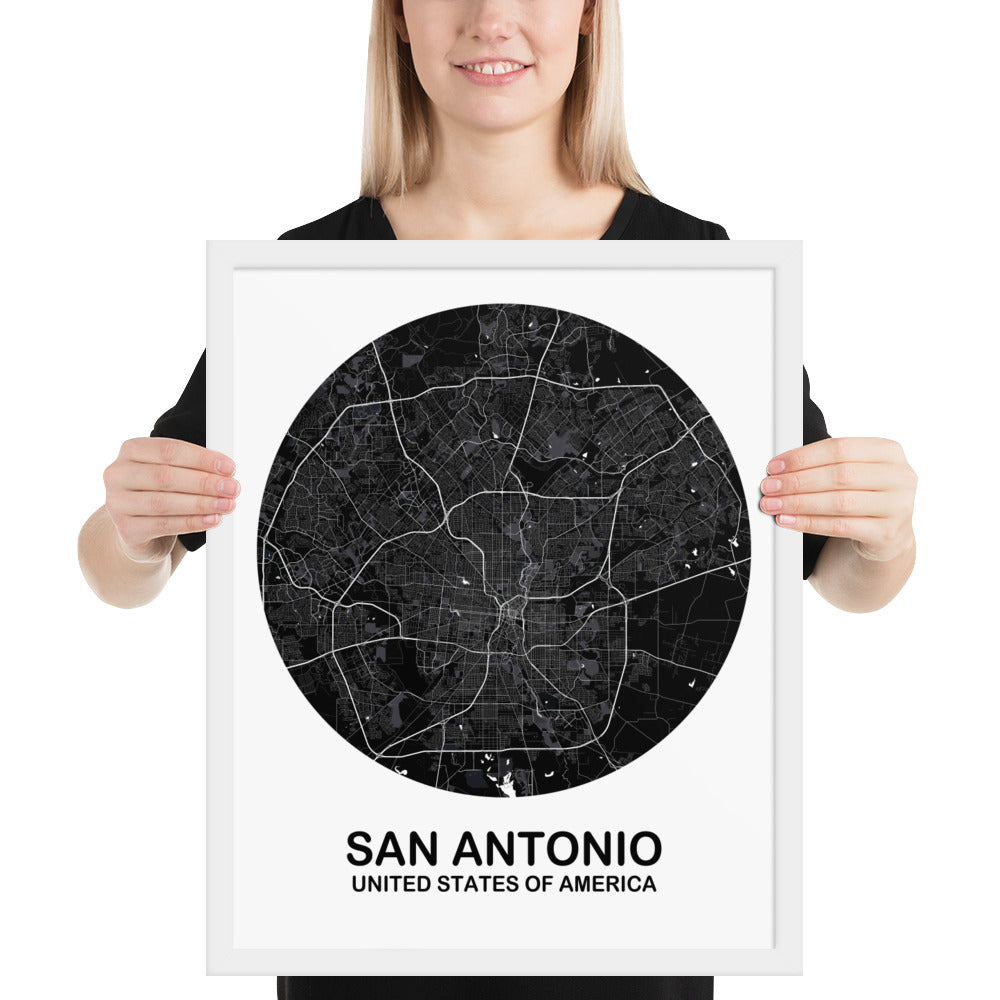 San Antonio Circular Black Framed Map