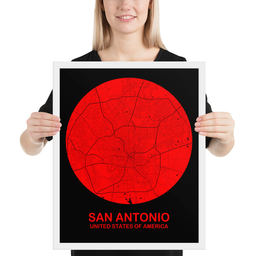 San Antonio Circular Red Framed Map