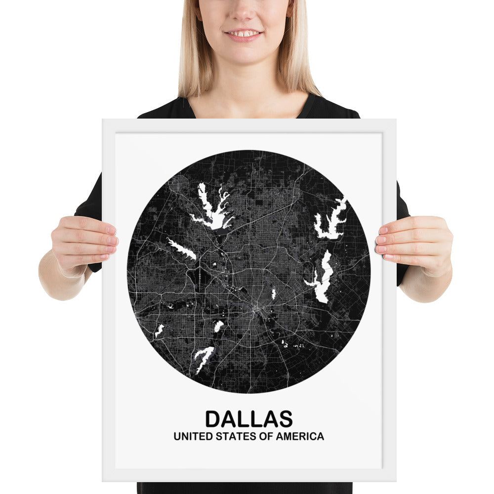 Dallas Circular Black Framed Map