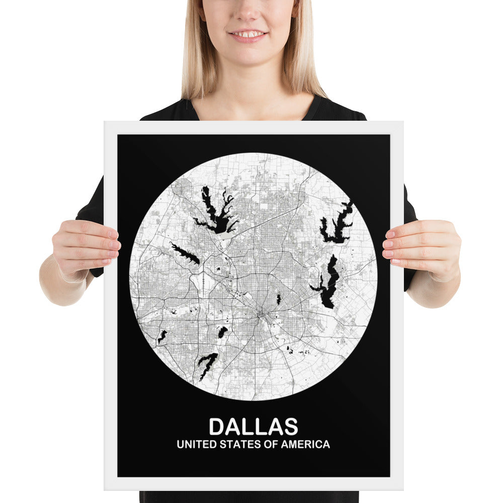 Dallas Circular White Framed Map