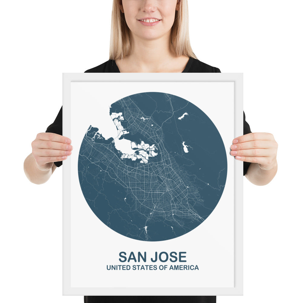 San Jose Circular Blue Framed Map