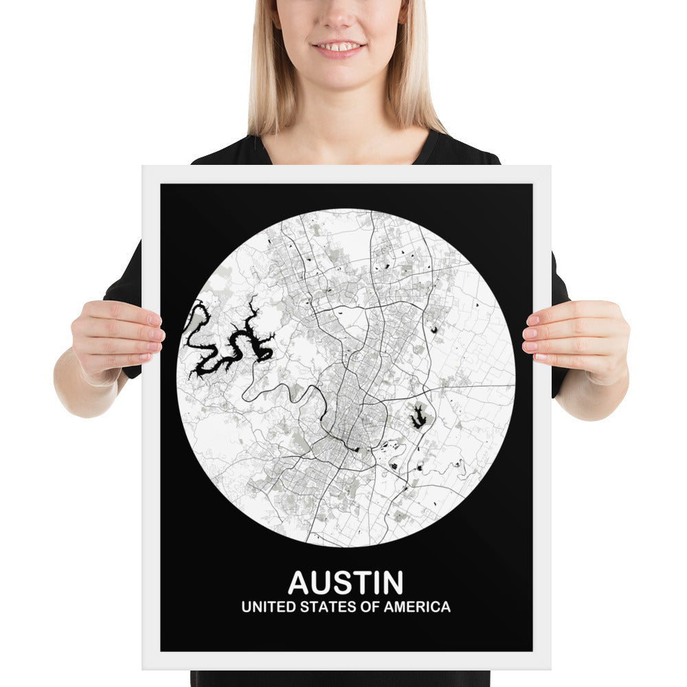 Austin Circular White Framed Map