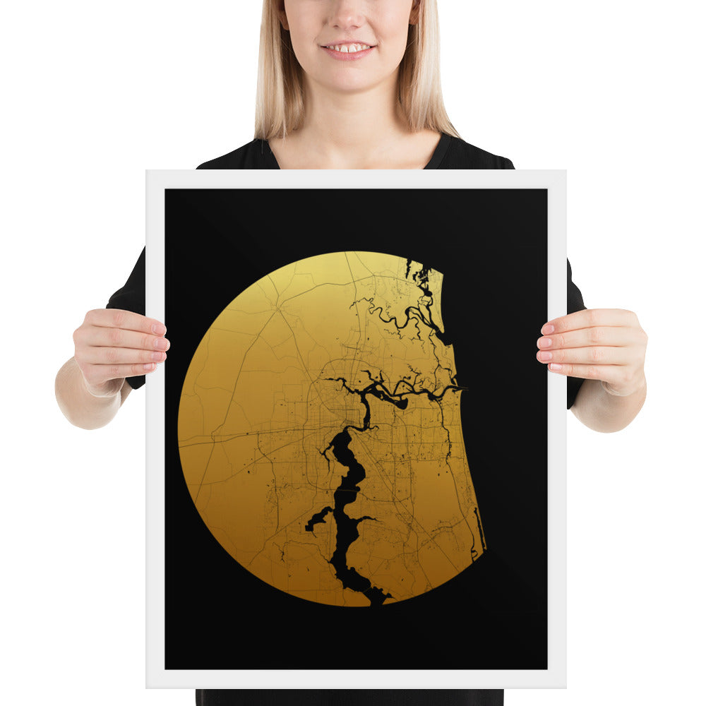 Jacksonville Gold on Black Framed Map