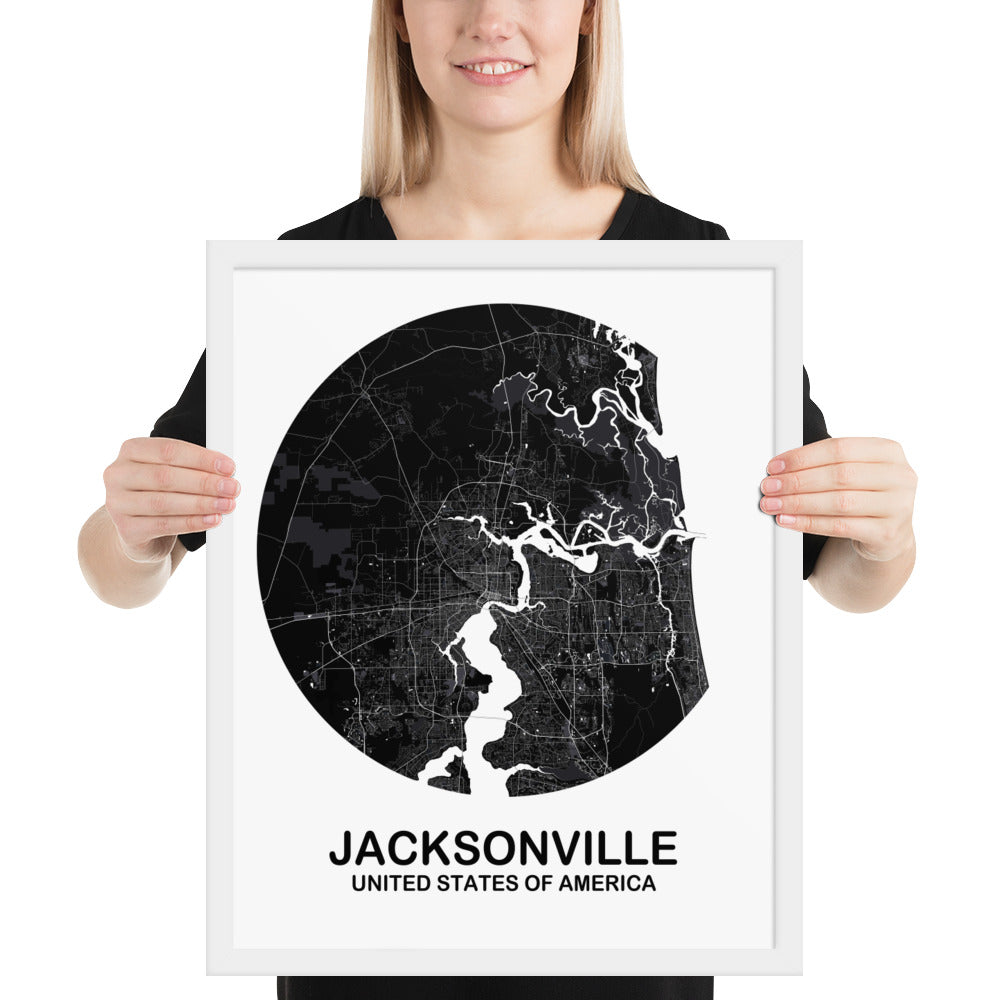 Jacksonville Circular Black Framed Map