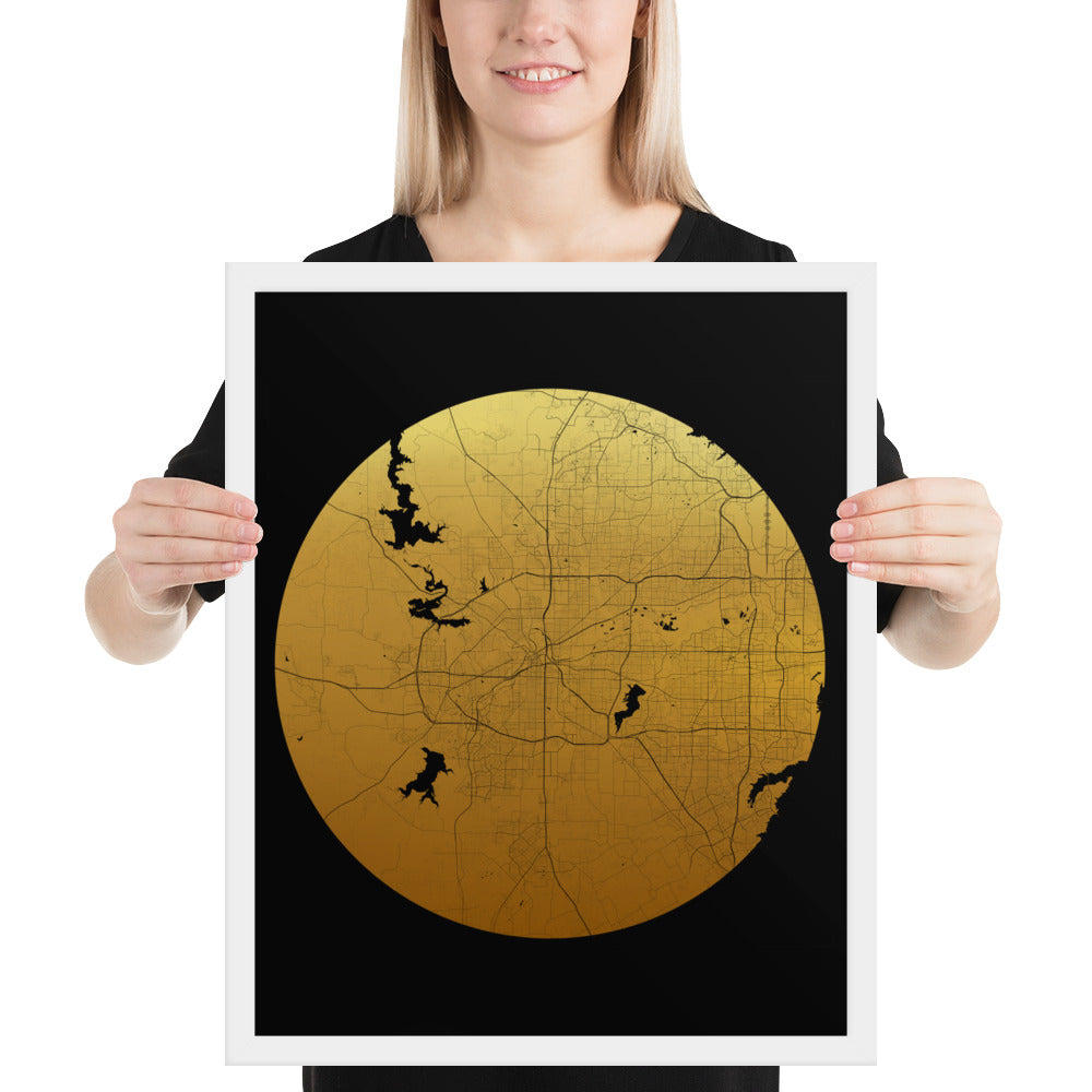 Fort Worth Gold on Black Framed Map