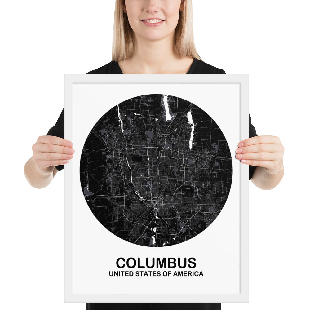 Columbus Circular Black Framed Map