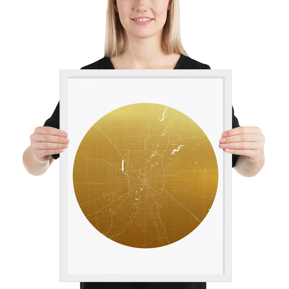 Indianapolis Gold on White Framed Map