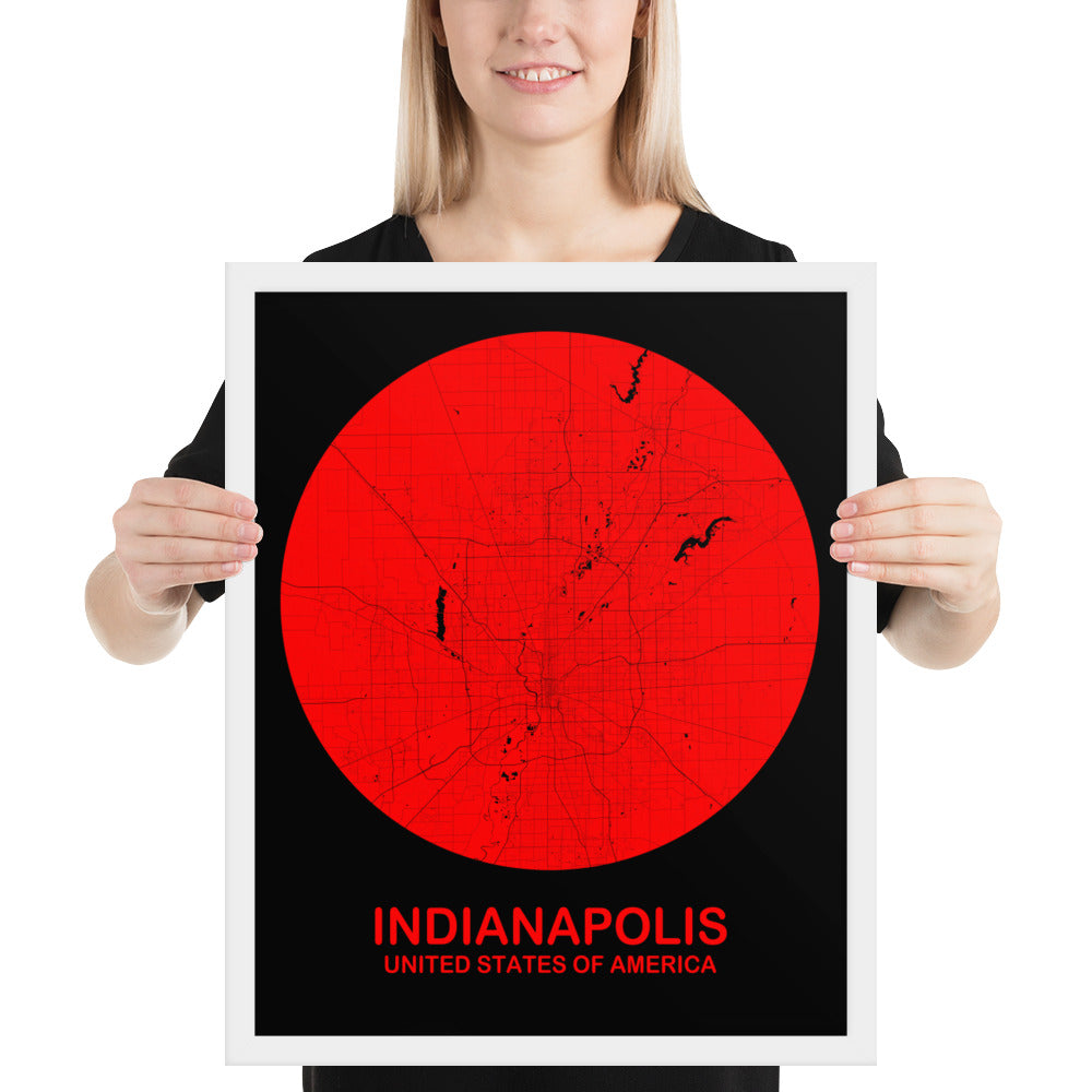 Indianapolis Circular Red Framed Map