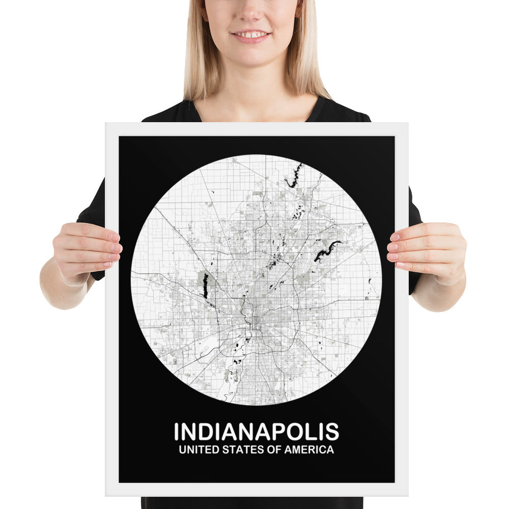 Indianapolis Circular White Framed Map