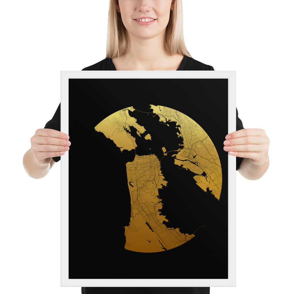 San Francisco Gold on Black Framed Map