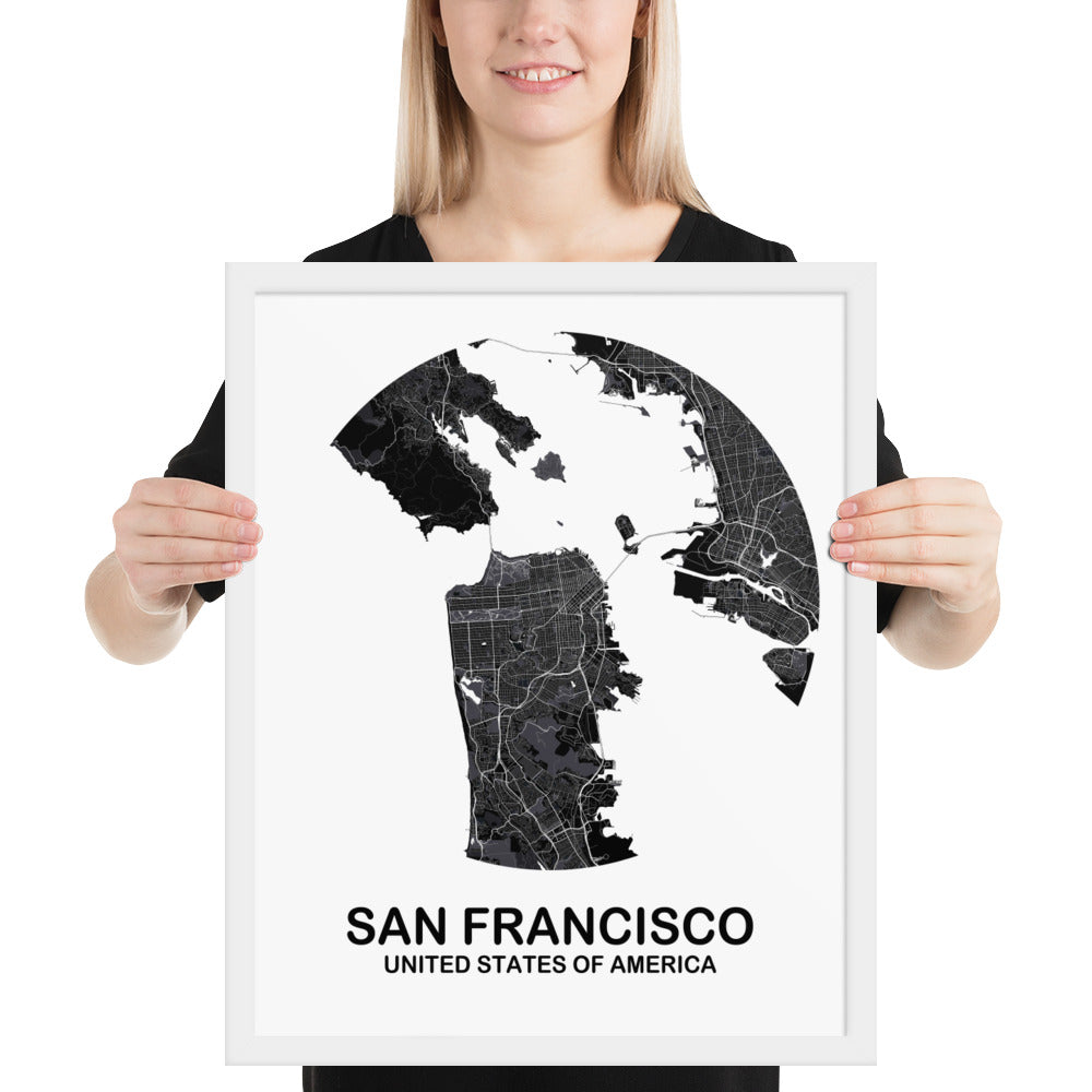 San Francisco Circular Black Framed Map