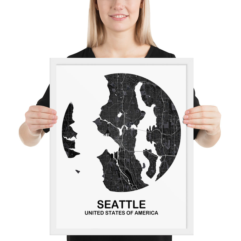 Seattle Circular Black Framed Map