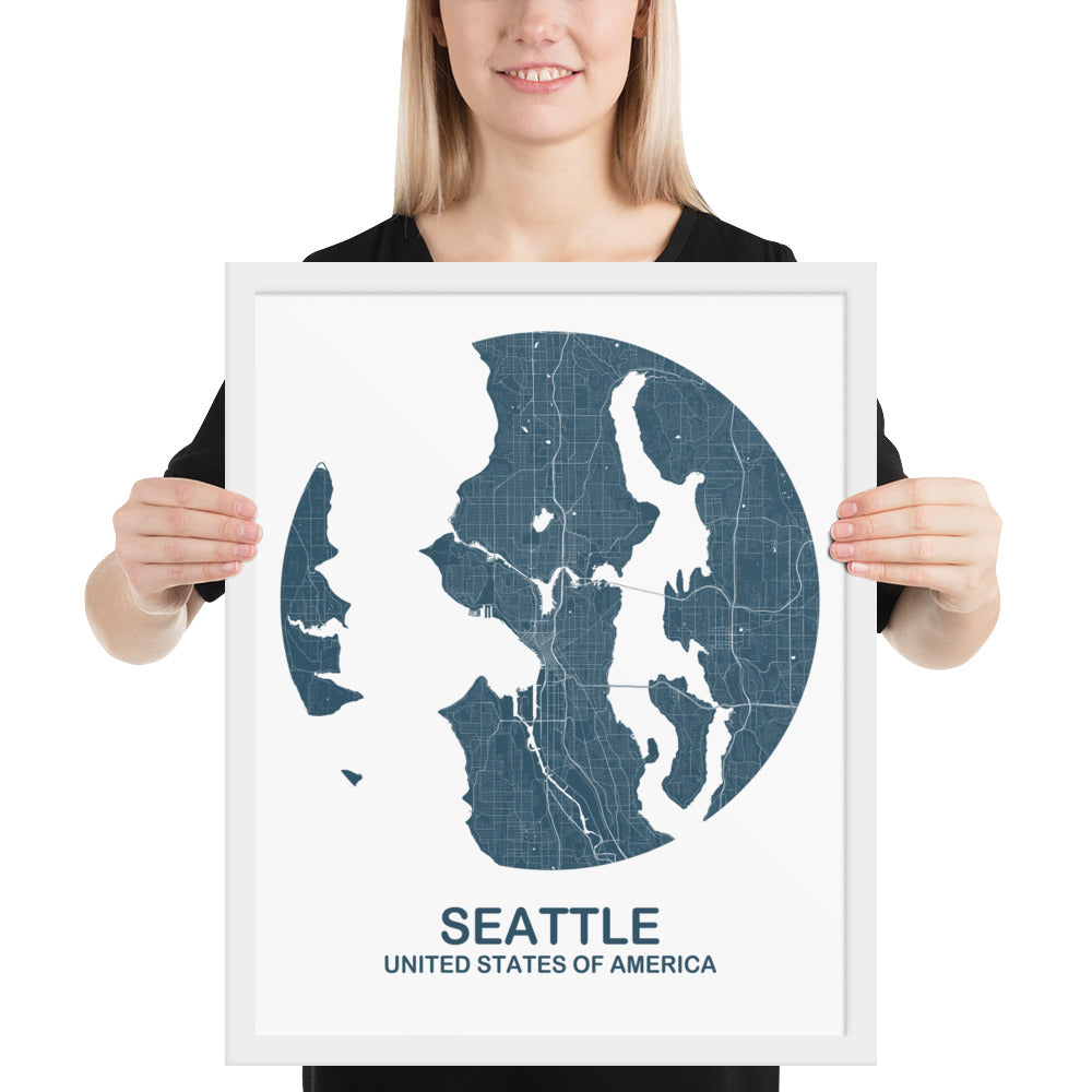 Seattle Circular Blue Framed Map