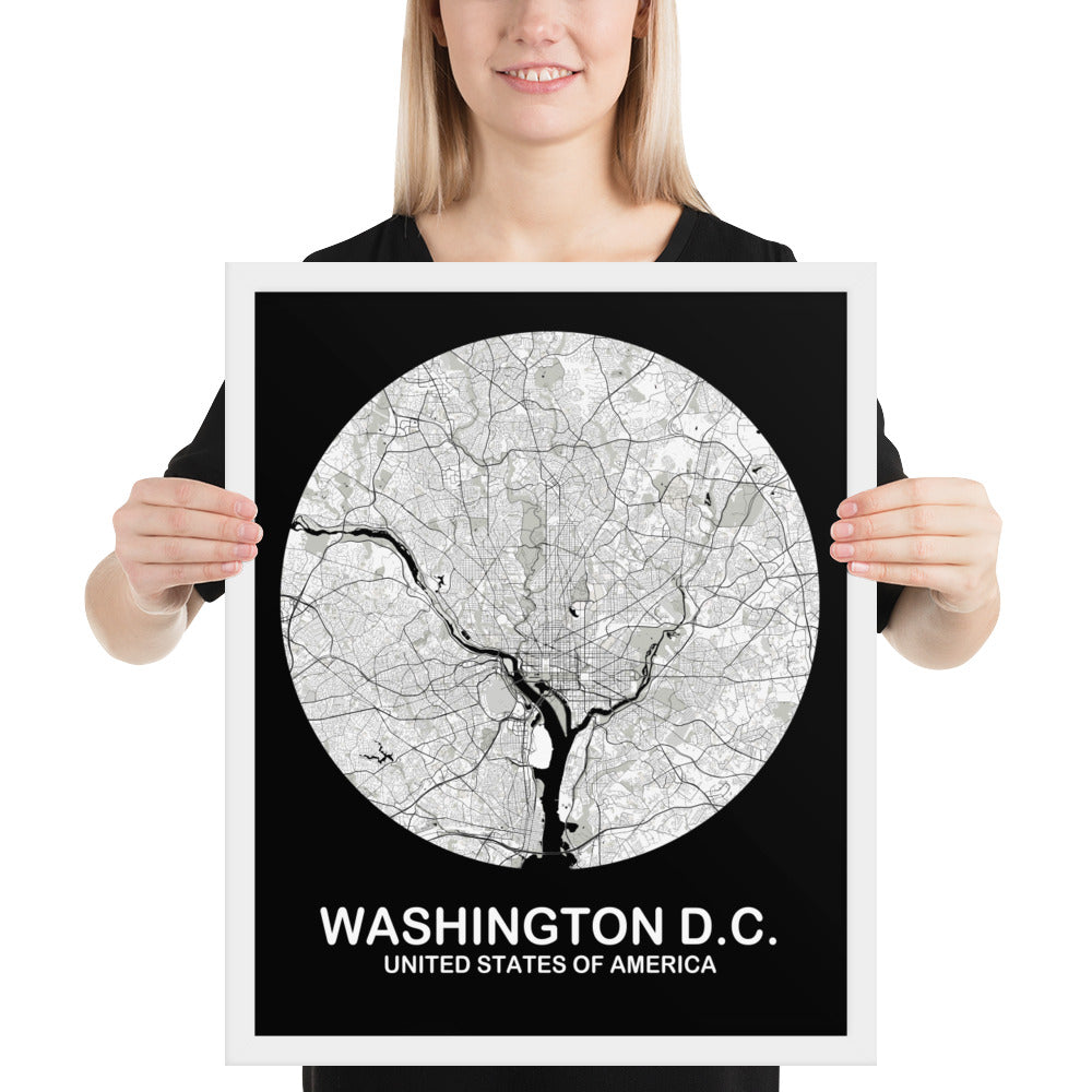 Washington, D.C. Circular White Framed Map