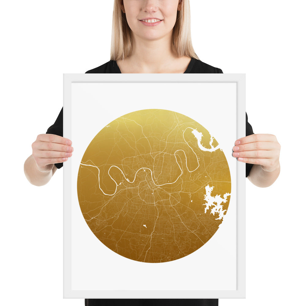 Nashville Gold on White Framed Map