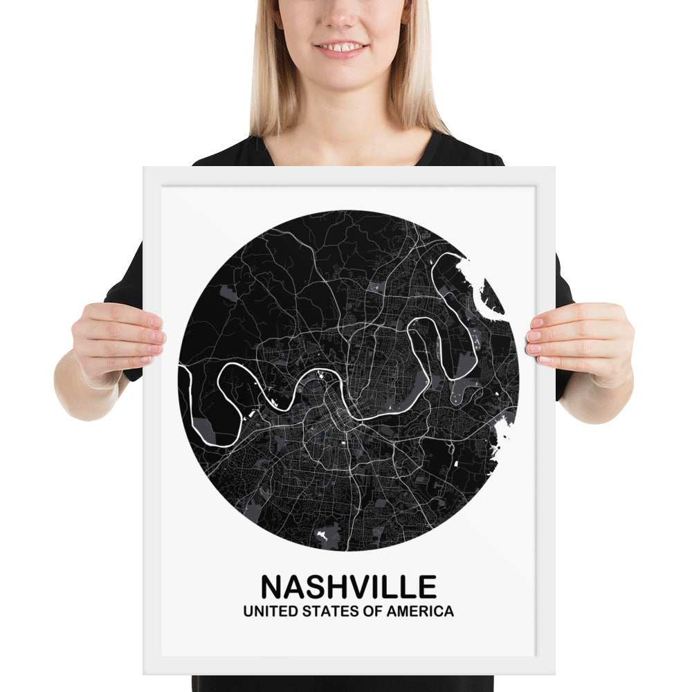 Nashville Circular Black Framed Map