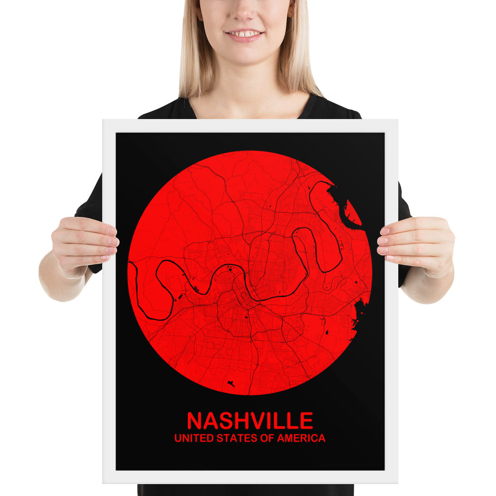 Nashville Circular Red Framed Map