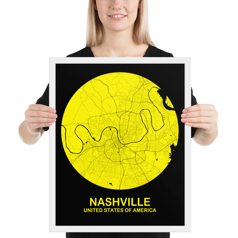 Nashville Circular Yellow Framed Map