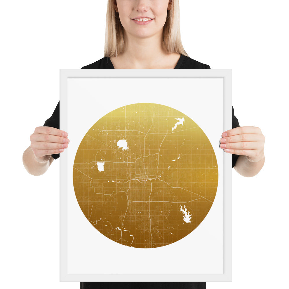 Oklahoma City Gold on White Framed Map