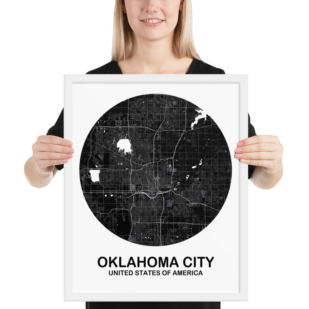 Oklahoma City Circular Black Framed Map