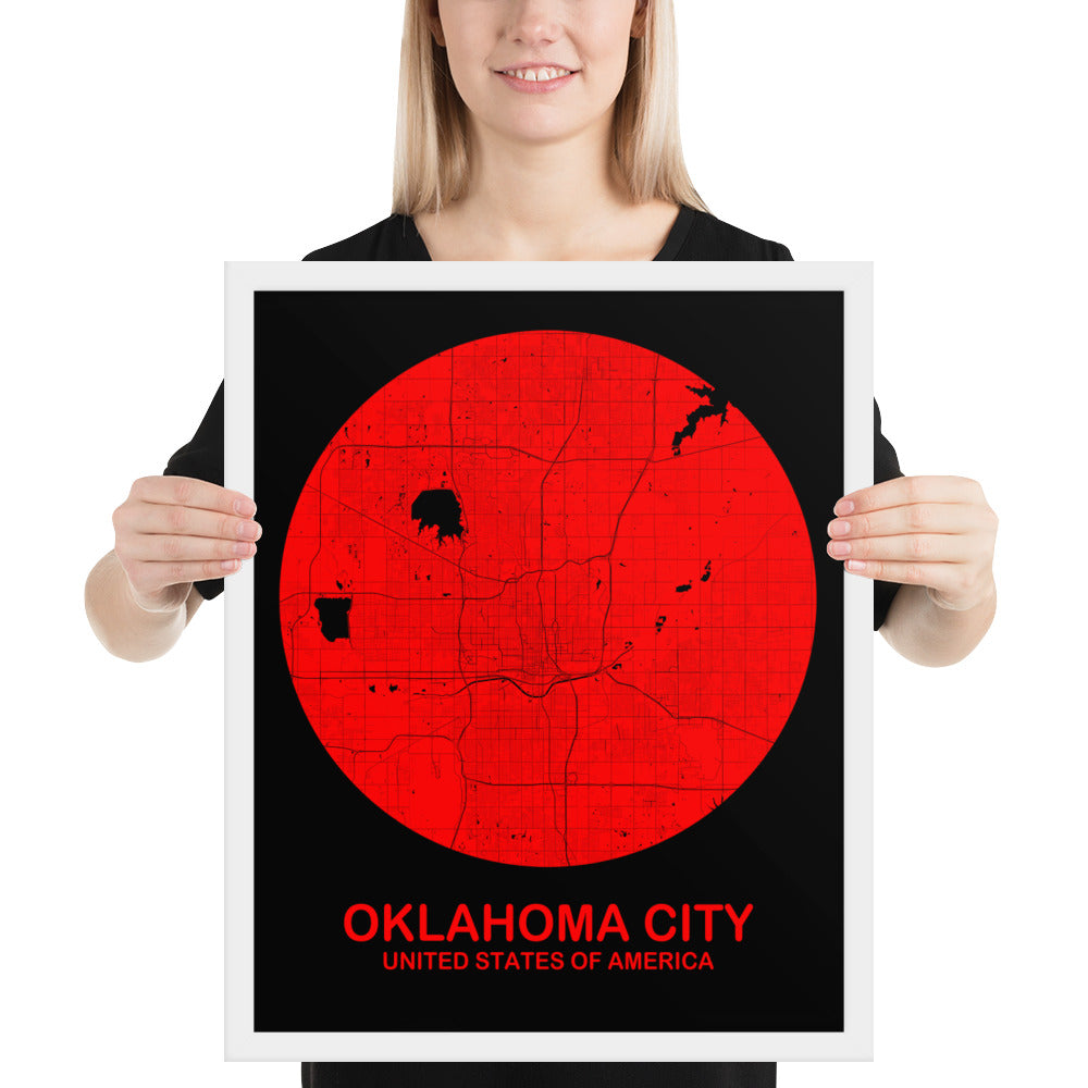 Oklahoma City Circular Red Framed Map