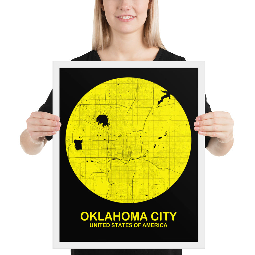 Oklahoma City Circular Yellow Framed Map