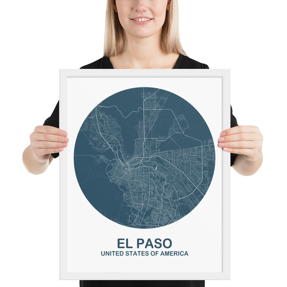 El Paso Circular Blue Framed Map