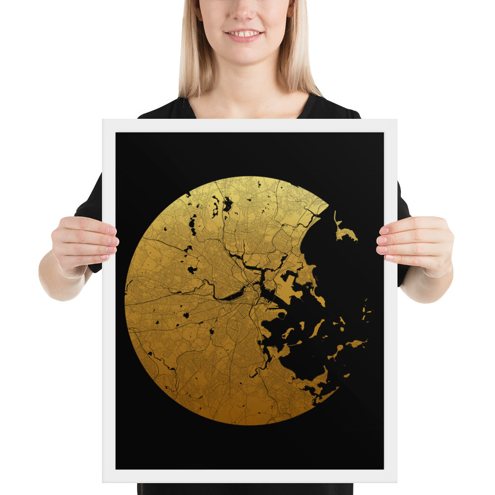 Boston Gold on Black Framed Map