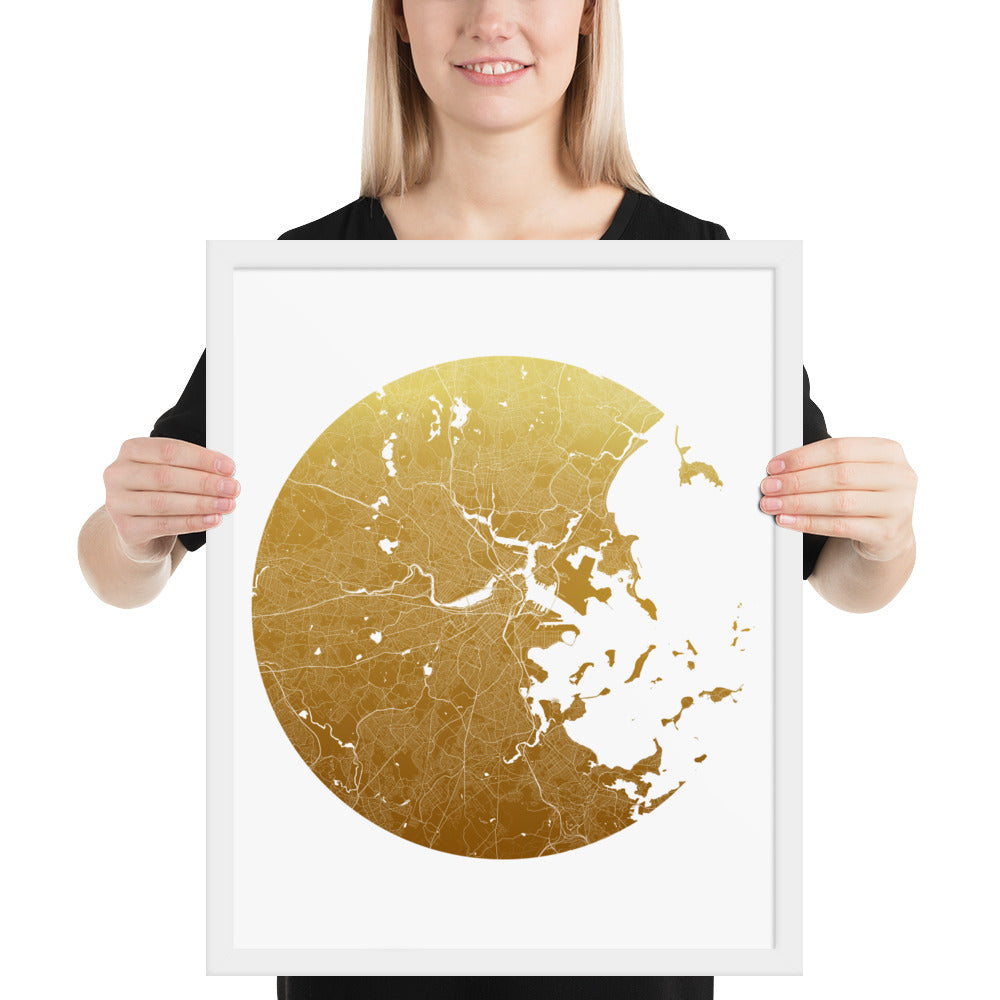 Boston Gold on White Framed Map