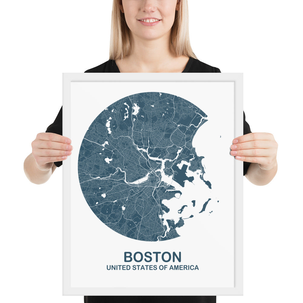 Boston Circular Blue Framed Map