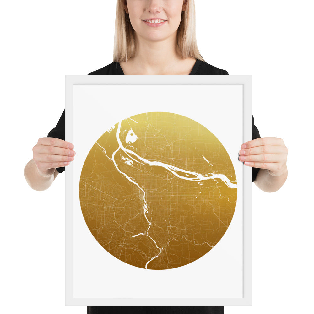 Portland Gold on White Framed Map