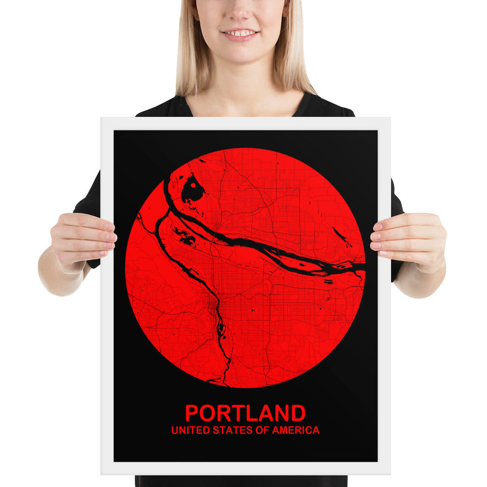 Portland Circular Red Framed Map