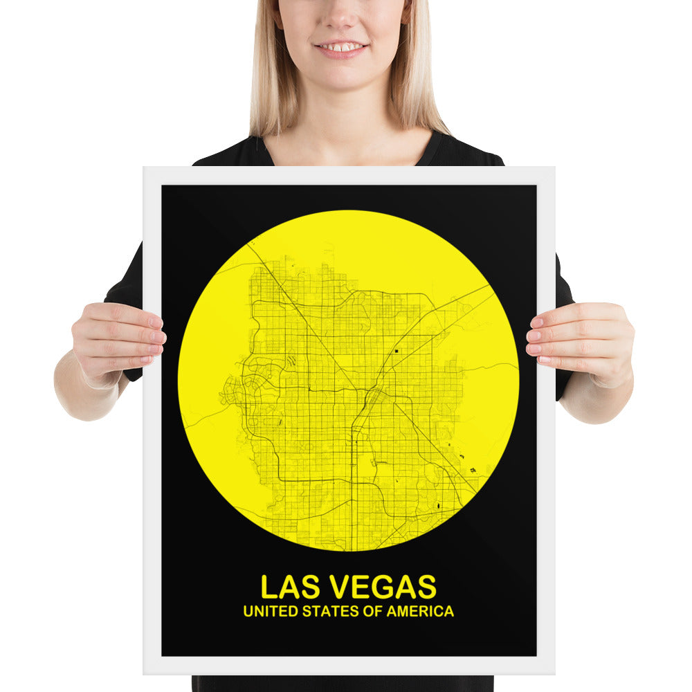 Las Vegas Circular Yellow Framed Map