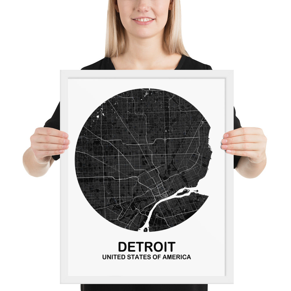 Detroit Circular Black Framed Map