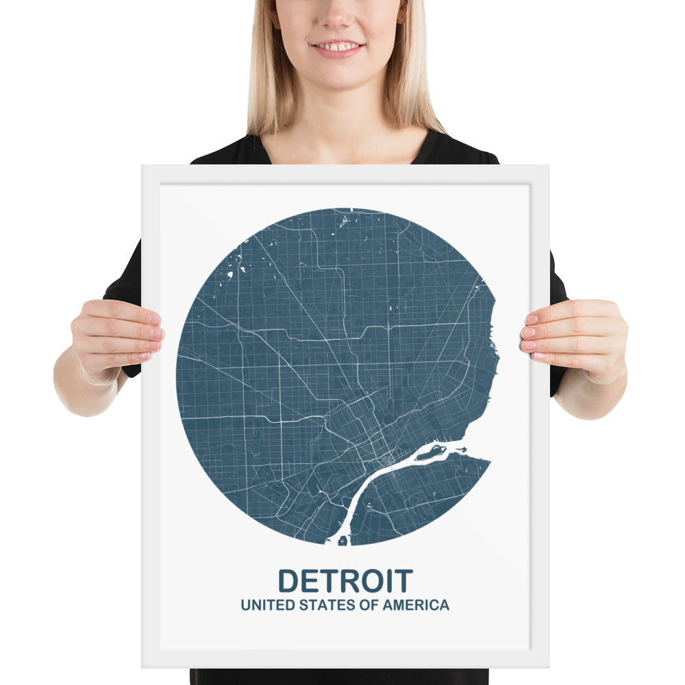 Detroit Circular Blue Framed Map