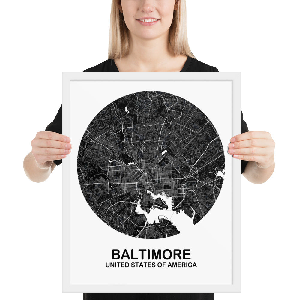 Baltimore Circular Black Framed Map