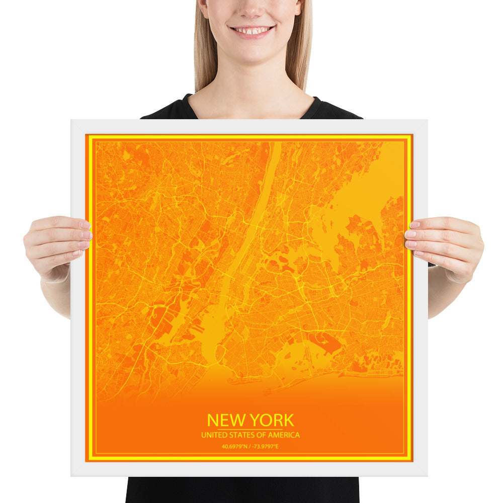 New York Orange and Yellow Framed Map