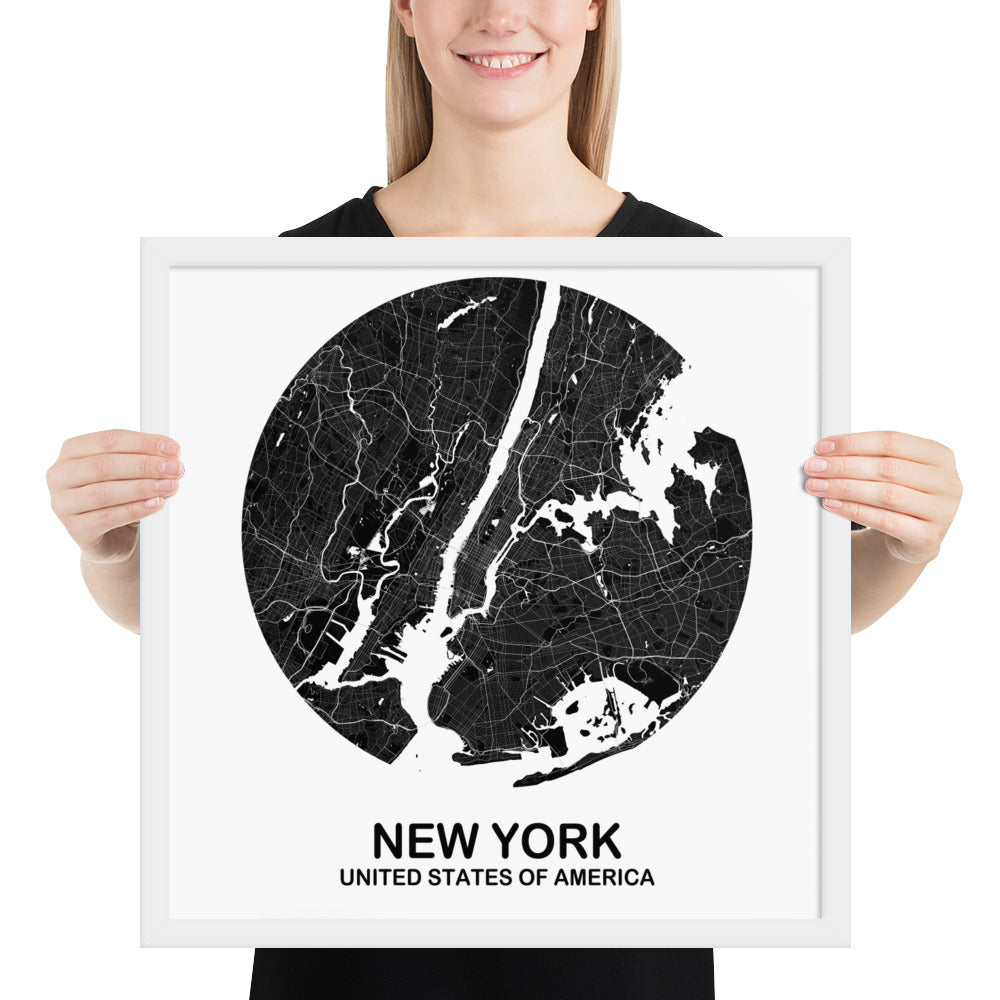 New York Circular Black Framed Map