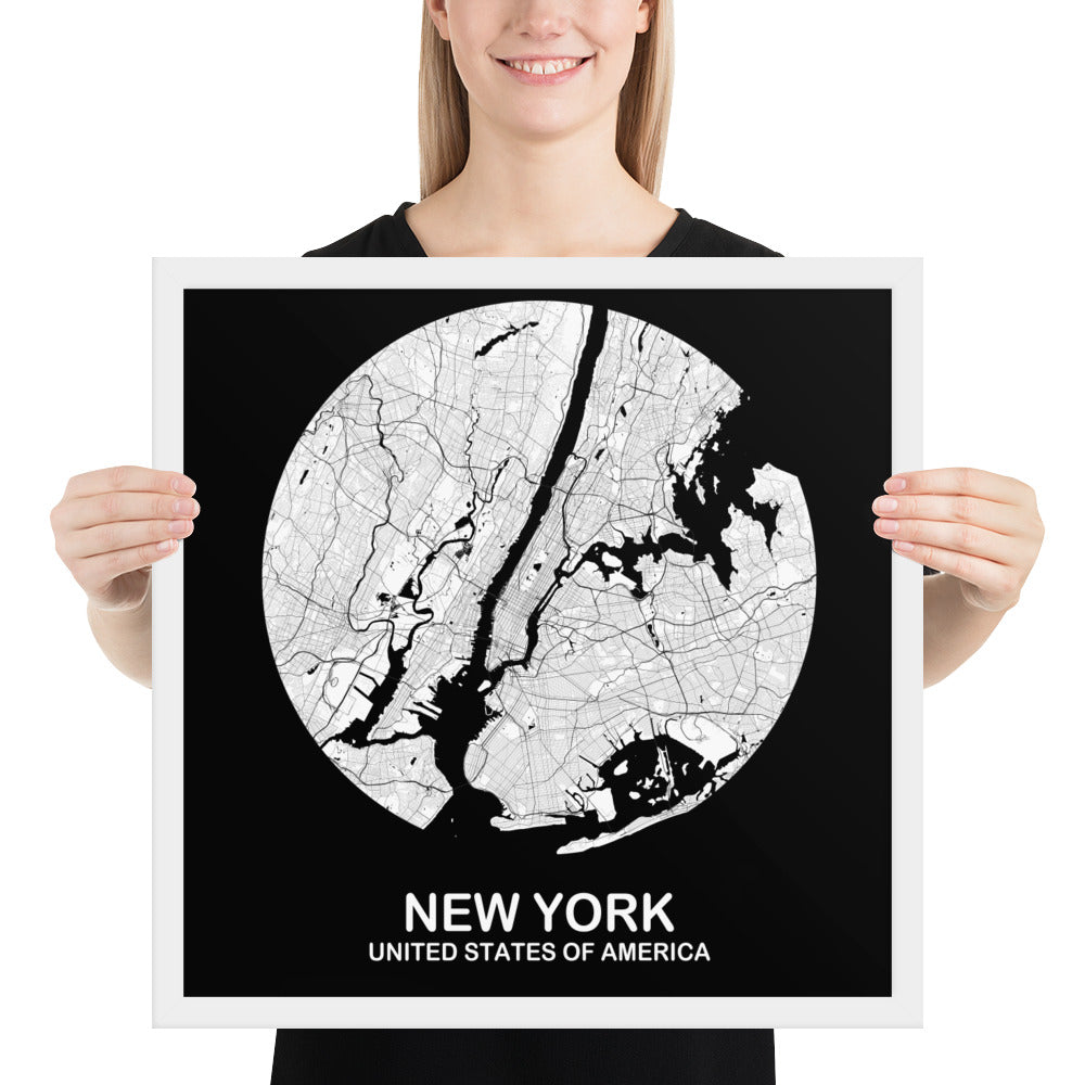 New York Circular White Framed Map