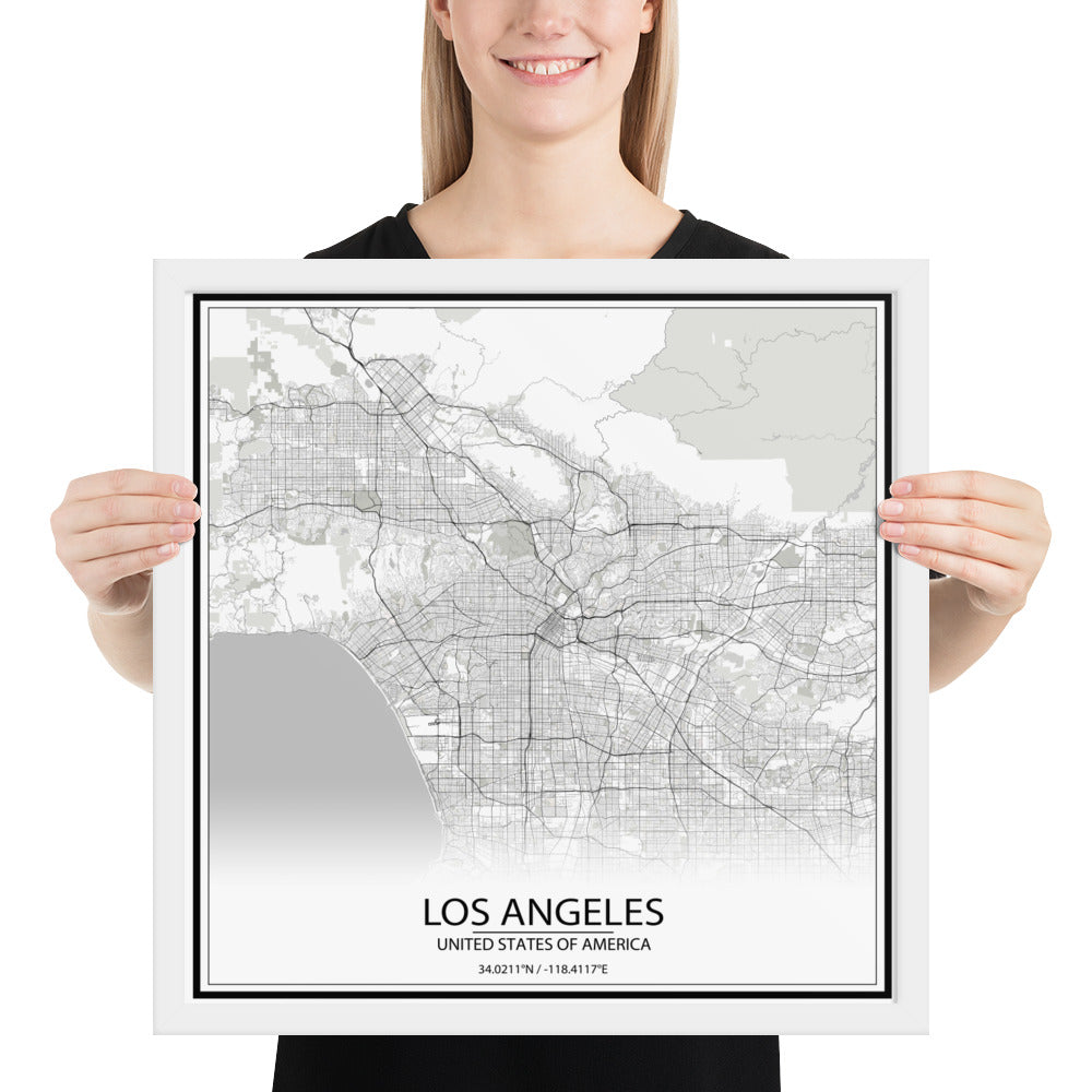 Los Angeles White Framed Map