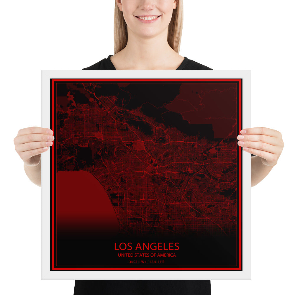 Los Angeles Black and Red Framed Map