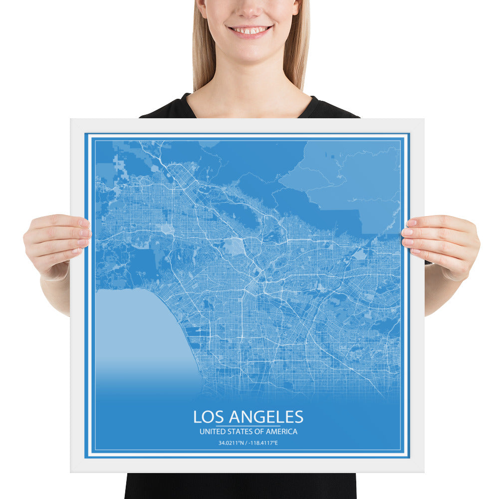 Los Angeles Blue and White Framed Map