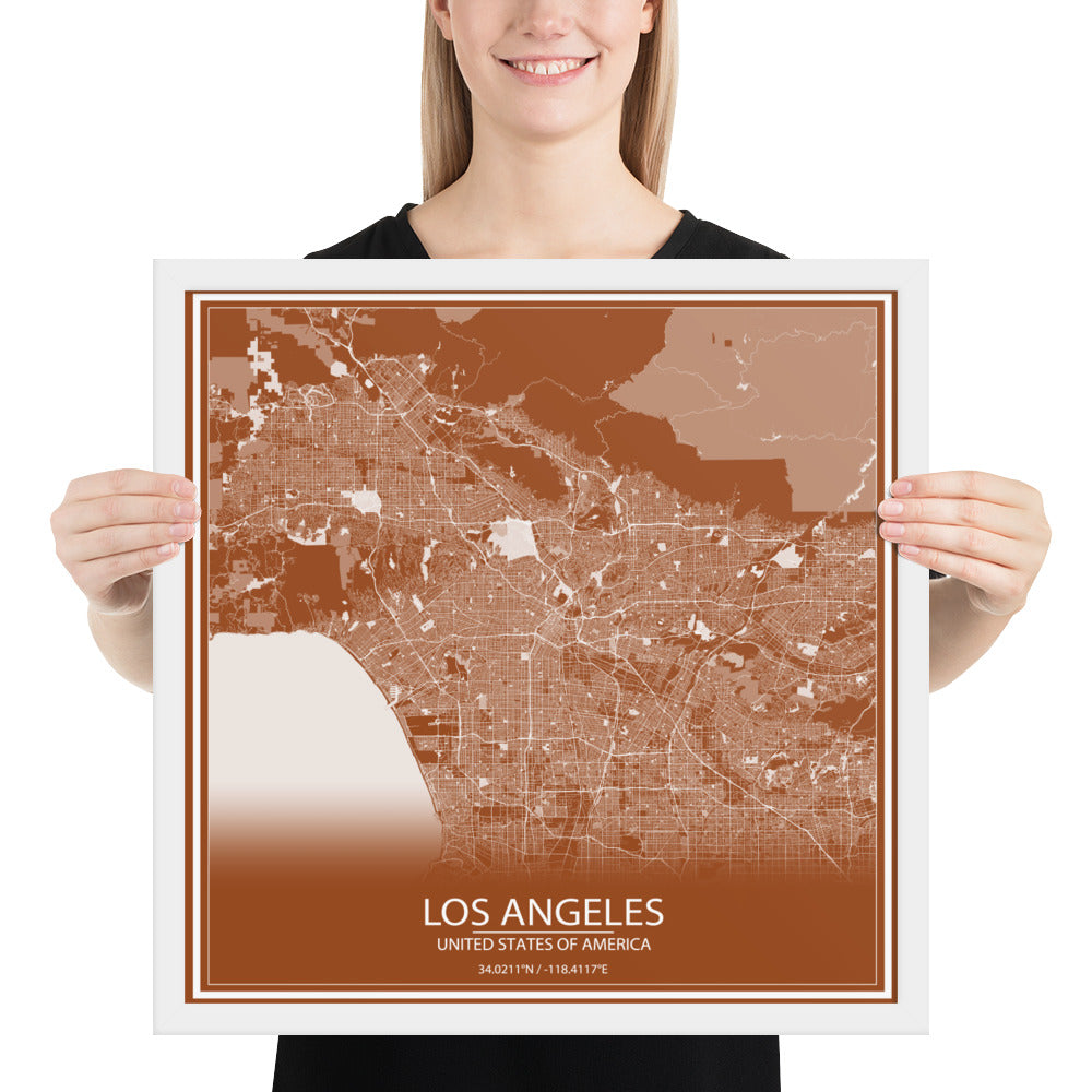 Los Angeles Brown and White Framed Map