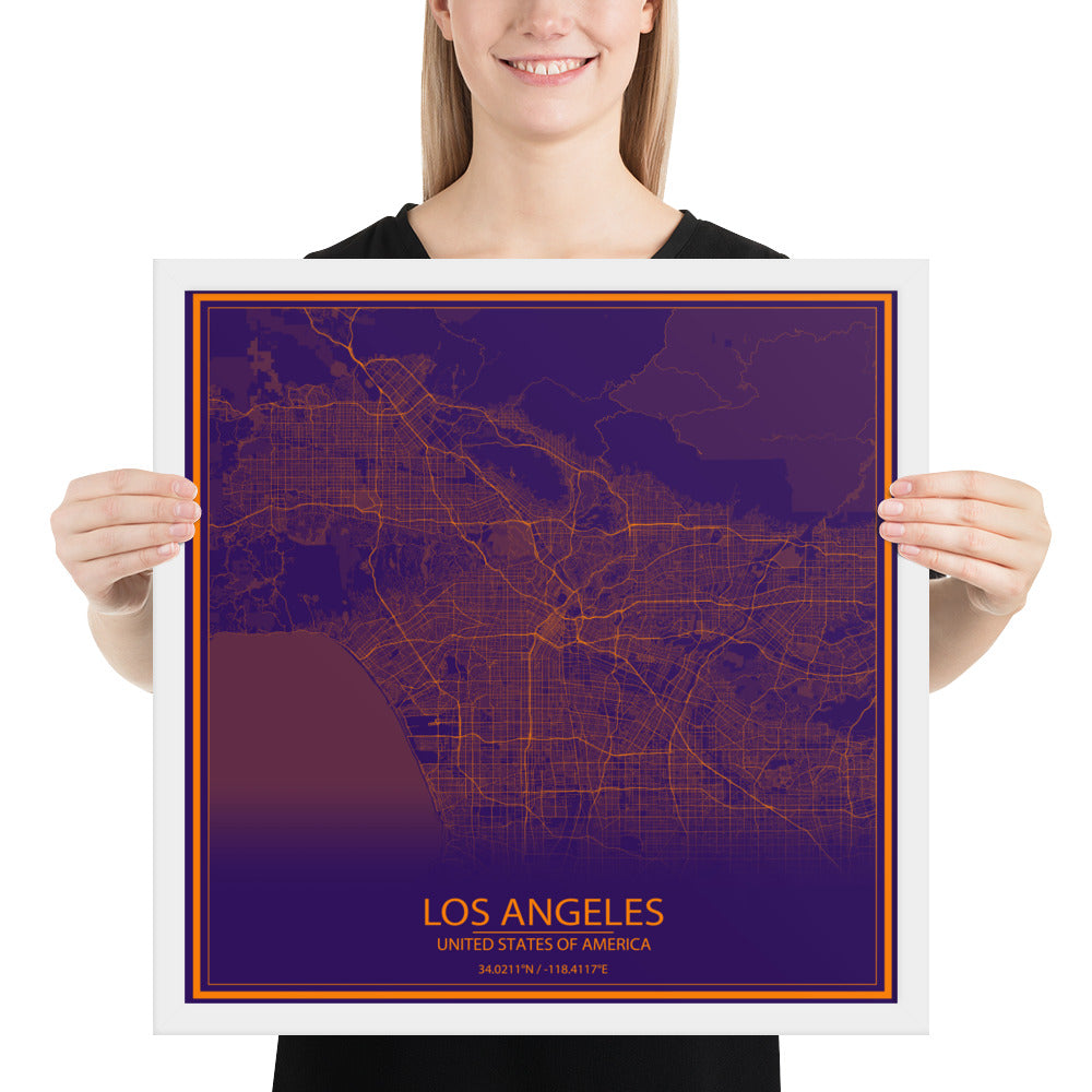 Los Angeles Purple and Orange Framed Map